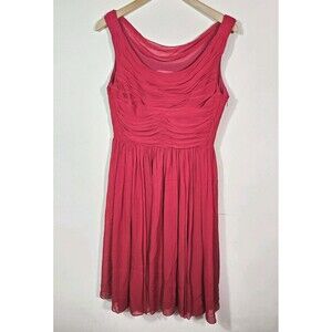 Moulinette Soeurs Silk Sleeveless VNeck Red Dress Size 10p Fit Flare Pleated